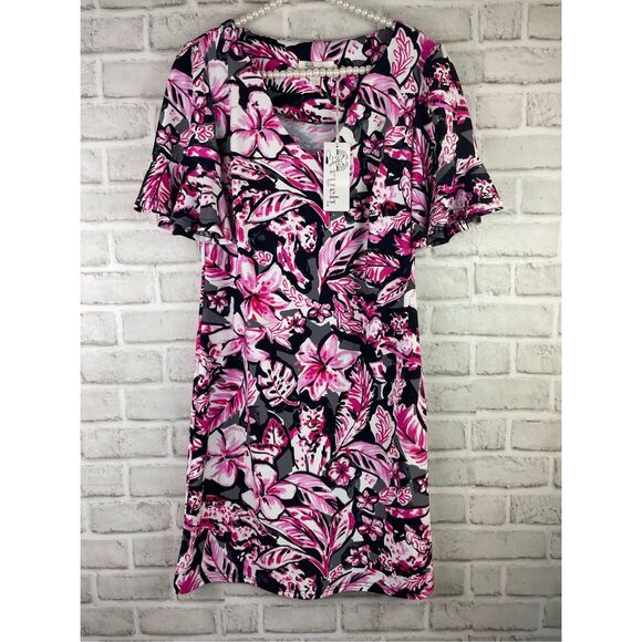 Aryeh NWT Women's Pink Black Floral Print Activewear Dress Sz Small - Picture 1 of 5
